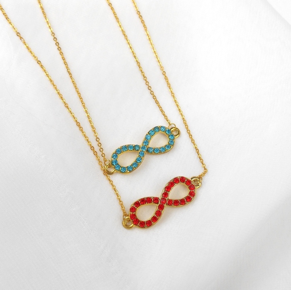 New Gold Infinity Rhinestone Necklace - Picture 2 of 7